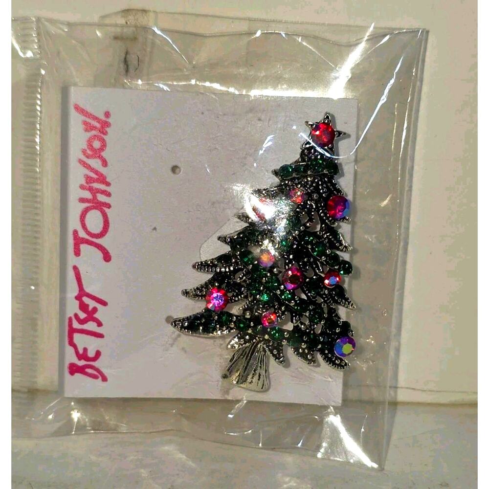NWT BETSEY JOHNSON AB RHINESTONE ORNATE DECORATED CHRISTMAS TREE BROOCH PIN